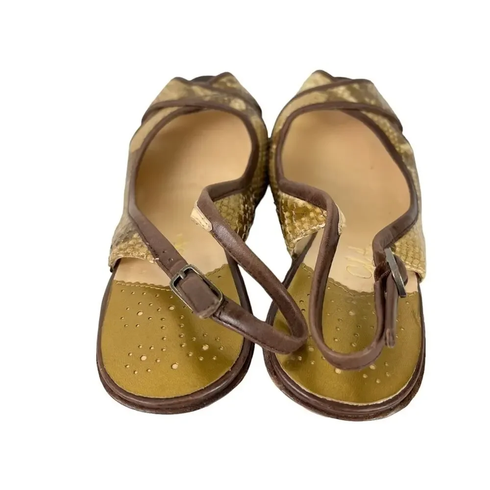 COLE HAAN Genuine Leather Reptile Snakeskin Wedge Slingback Peep Toe Shoes sz 9